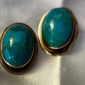 Barse Silver and Turquoise Oval Clip on Earrings
